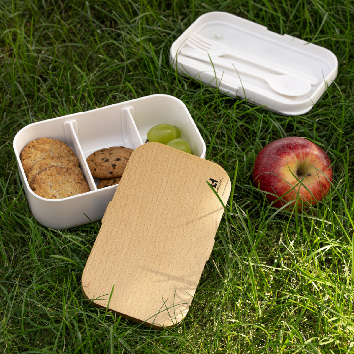 Bento Lunch Box and some cookies and fruits in it