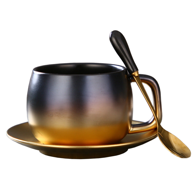 Simple Coffee Cup Set Gradient Gold Matte Black Gold Rim Coffee Cup