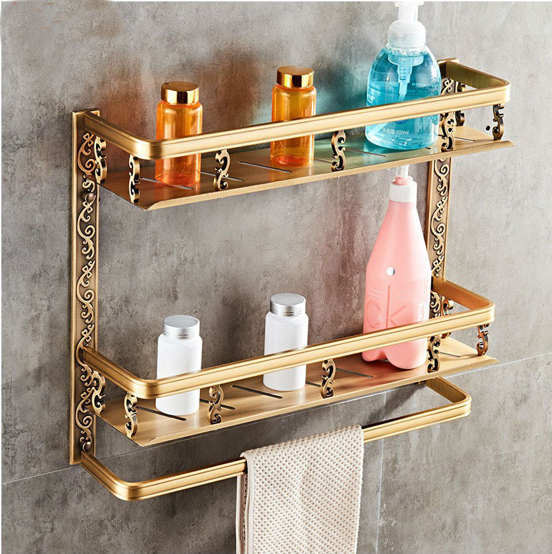 Space-saving shower shelf organizer with pole for shampoo, conditioner, body wash, soap, and more