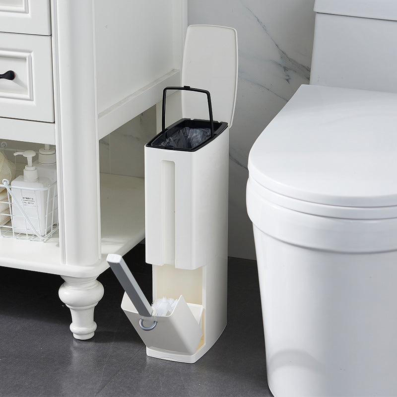 White creative toilet brush trash cans garbage bag set with integrated tissue box